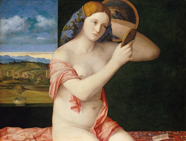 Junge Frau bei der Toilette van Giovanni Bellini