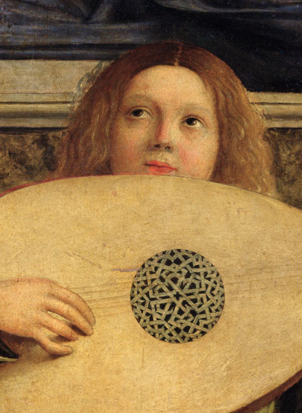 The San Giobbe Altarpiece, detail of angel playing music, c.1487 (detail of 55433) van Giovanni Bellini