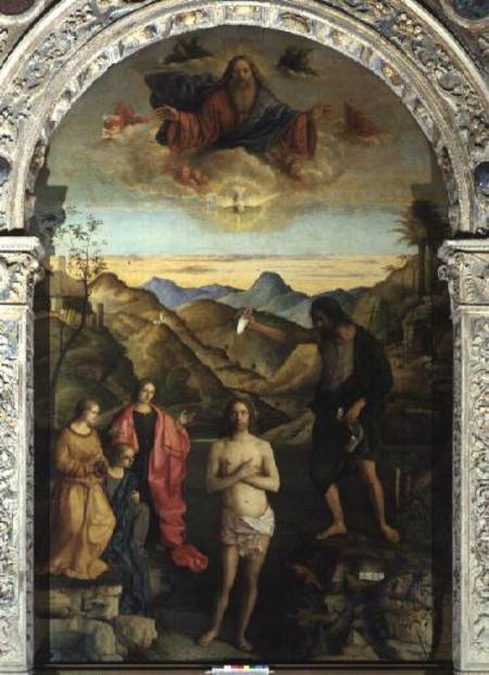 Baptism of Christ, St. John Altarpiece van Giovanni Bellini