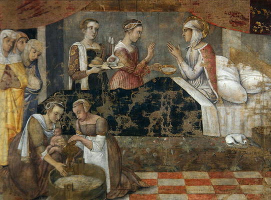 Birth of the Virgin (tempera on panel) van Giovanni Bellini