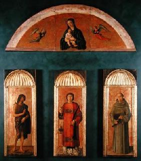 St. Lawrence between John the Baptist and St. Anthony of Padua, in the lunette Madonna and Child wit
