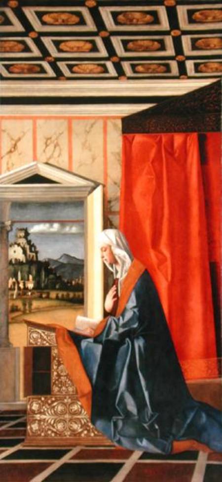 Virgin Mary, from The Annunciation diptych  (post-1998 restoration) van Giovanni Bellini