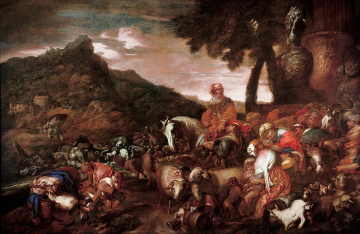 Abraham on the Road to Canaan van Giovanni Benedetto Castiglione