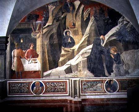 St. Benedict Receiving Bread and a Cloak from the Hermit Romano detail from the fresco cycle of the van Giovanni  di Consalvo