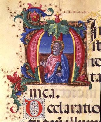 Ms 542 f.31r Historiated initial 'H' depicting a male saint from a psalter written by Don Appiano fr van Giovanni di Guiliano Boccardi