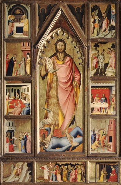 Der Hl. Johannes  umgeben von elf Szenen seines Lebens. van Giovanni (di Niccolo) del Biondo