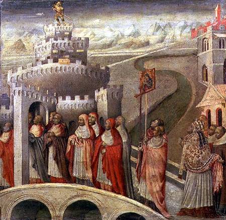 Procession of St. Gregory to the Castel St. Angelo van Giovanni  di Paolo di Grazia