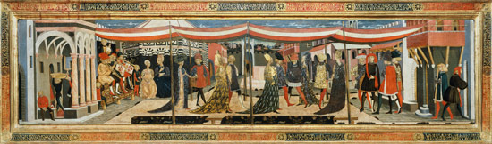 Frontal from the Adimari Cassone depicting a wedding scene in front of the Baptistry van Giovanni di Ser Giovanni Scheggia