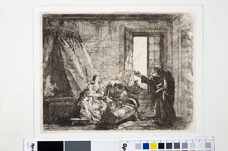 Joseph berichtet Maria von der Aufforderung zur Flucht, aus der Serie Die Flucht nach Ägypten van Giovanni Domenico Tiepolo