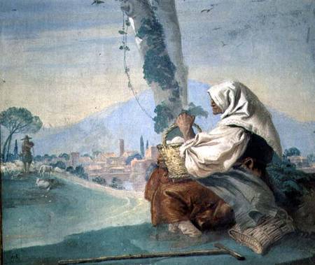 Old Peasant Woman with a Basket of Eggs from the 'Foresteria' ( 1757 van Giovanni Domenico Tiepolo