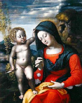 The Madonna Sewing (oil on canvas)