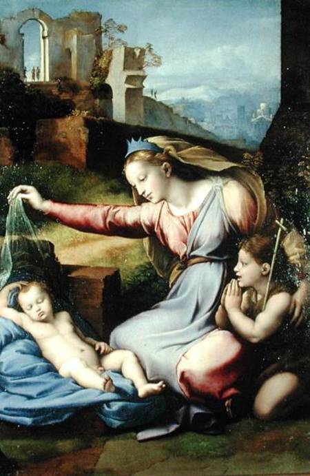 Virgin of the Veil (The Virgin of the Blue Diadem) van Giovanni Francesco Penni