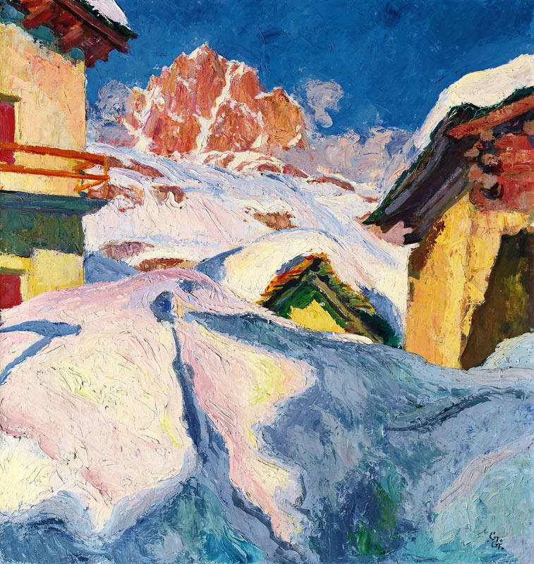 Capolago in Winter with a View of Piz Lagrev van Giovanni Giacometti