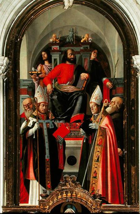 Saint Mark enthroned surrounded by Saints van Giovanni Giovanni