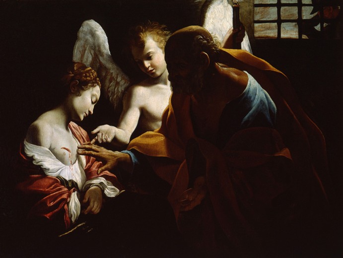 Saint Agatha Attended by Saint Peter and an Angel in Prison van Giovanni Lanfranco