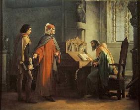 Dante (1265-1321) presenting Giotto (1266-1337) to Guido da Polenta (d.1310)