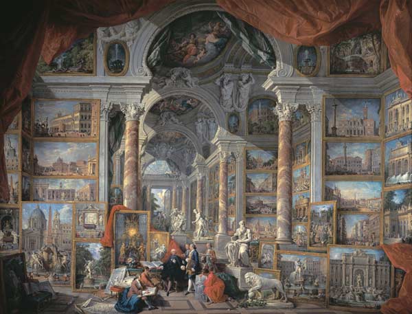 Gallerie mit Ansichten des modernen Roms van Giovanni Paolo Pannini