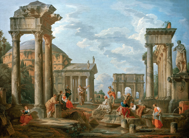 Römische Architektur mit einem Propheten van Giovanni Paolo Pannini