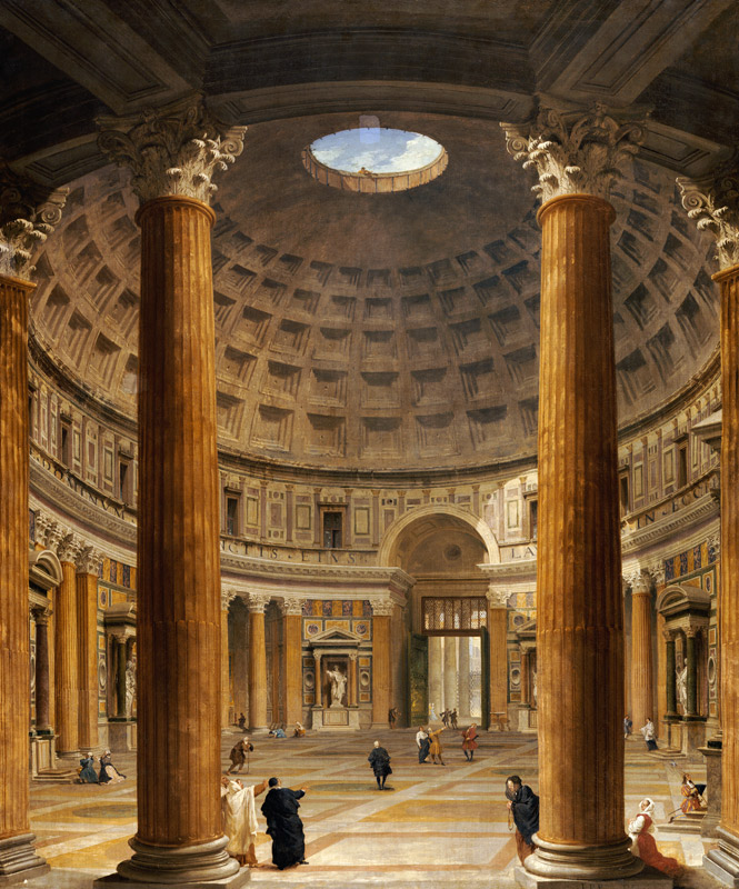 The Interior Of The Pantheon, Rome, Looking North From The Main Altar To The Entrance, The Piazza De van Giovanni Paolo Pannini