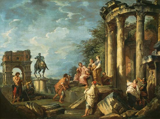 Peasants Amongst Roman Ruins van Giovanni Paolo Pannini