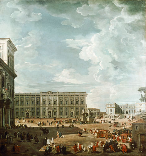View of the Piazza del Quirinale, Rome van Giovanni Paolo Pannini