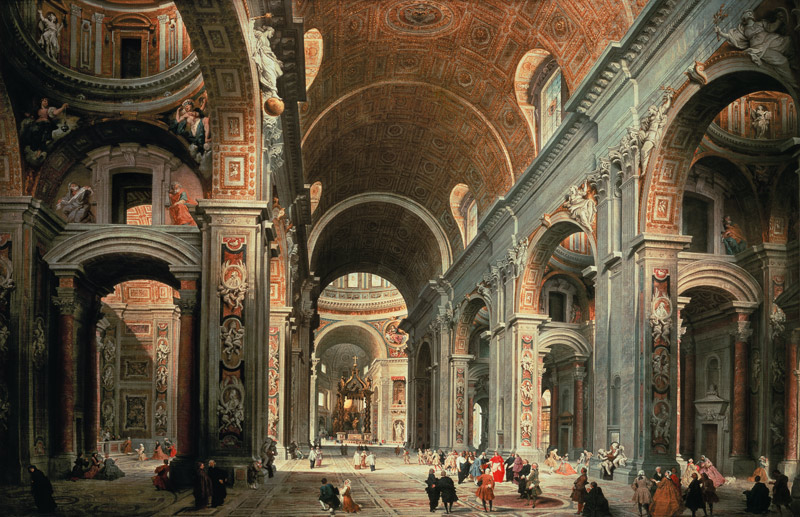 Interior of St. Peter's, Rome van Giovanni Paolo Pannini or Panini