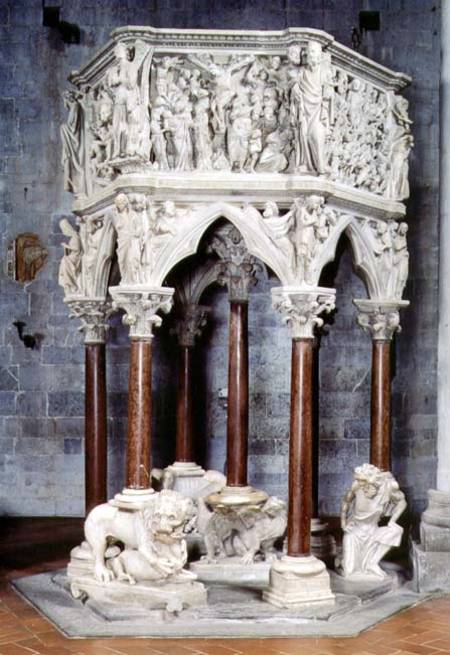 Hexagonal pulpit with dramatic reliefs van Giovanni  Pisano