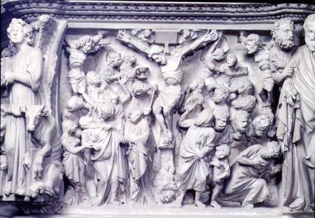 Crucifixion scene: detail of relief from the top of the hexagonal pulpit designed van Giovanni Pisano