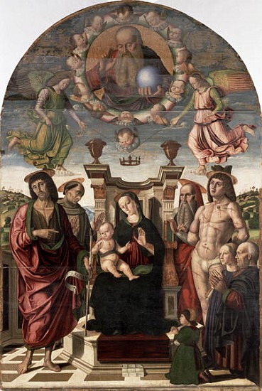The Madonna and Child Enthroned with Saints van Giovanni Santi or Sanzio