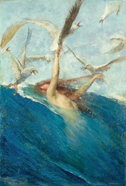 A Mermaid Being Mobbed by Seagulls van Giovanni Segantini