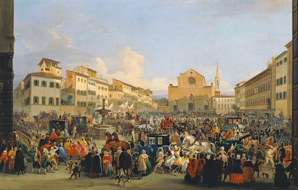 View of Piazza Santa Croce on the occasion of a carnival van Giovanni Signorini