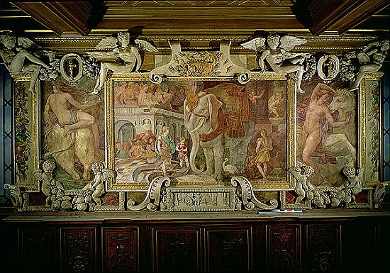 The Triumphal Elephant, an allegorical tribute to Francis I, detail of decorative scheme in the Gall van Giovanni Battista Rosso Fiorentino