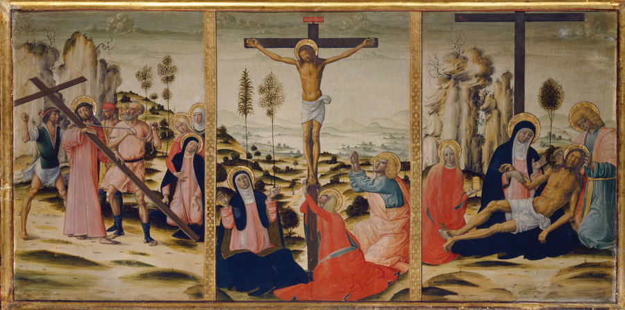 The Bearing of the Cross, The Crucifixion and The Lamentation van Girolamo di Benvenuto