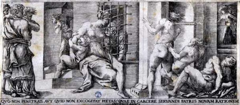 Roman Charity (engraving) van Giulio Bonasone