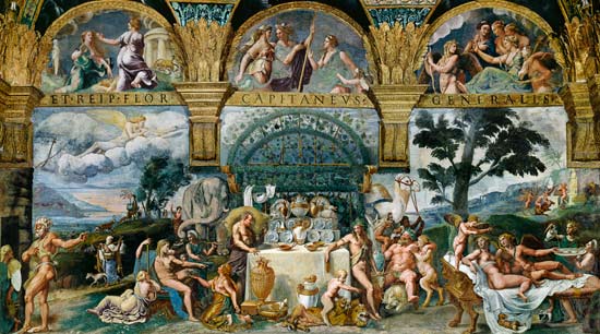 The noble banquet celebrating the marriage of Cupid and Psyche from the Sala di Amore e Psiche van Giulio Romano