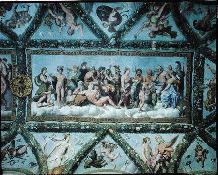 The Council of the Gods, ceiling decoration from the 'Loggia of Cupid and Psyche' van Giulio Romano
