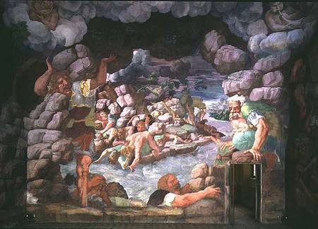 Sala dei Giganti, detail of the destruction of the giants by Jupiter's thunderbolts van Giulio Romano