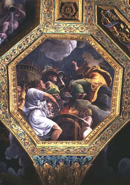 Scene of the sacrifice of a dove, ceiling caisson from the Sala di Amore e Psiche van Giulio Romano