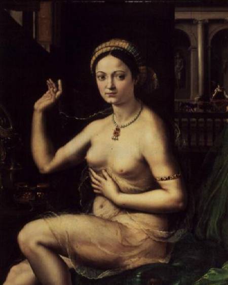 Woman with a Mirror van Giulio Romano