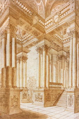 Architectural Study (pen & brown ink with brown wash on paper) van Giuseppe Bibiena