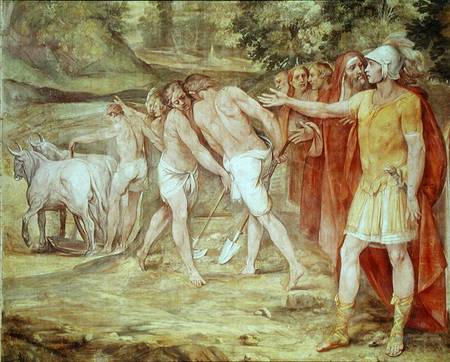 Romulus marking the limits of Rome, from the Sala dei Horatii e Curatii van Giuseppe Cesare