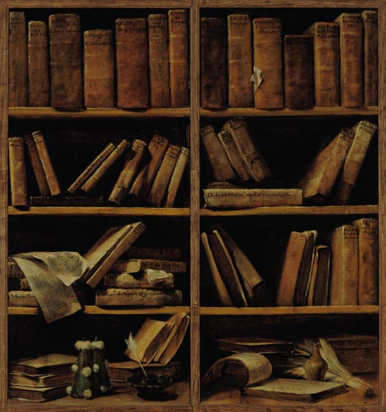 Trompe l'Oeil of a Bookcase van Giuseppe Lo Spagnuolo Crespi