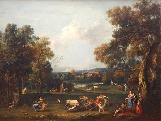 Hunt for the Bull, c.1732 (oil on canvas) van Giuseppe Zais