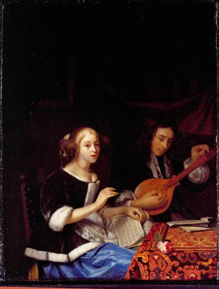 A Young Couple Making Music van Godfried Schalcken