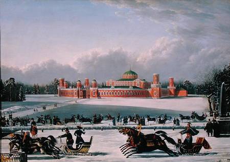 Sleigh Race at the Petrovsky Park in Moscow van Golitsyn