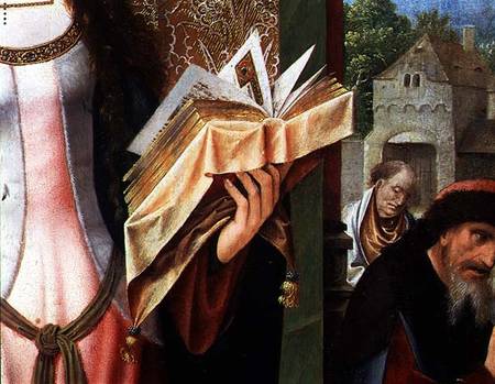 St. Catherine and the Philosophers, detail of the prayer book van Goossen  van der Weyden