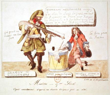 Missions of the 17th Century: The Missionary Dragoon forcing a Huguenot to Sign his Conversion to Ca van Gottfried Engelmann