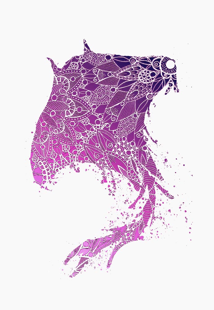 Purple Mandala Manta Ray Silhouette van Sebastian  Grafmann