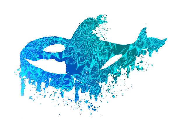 Blue Floral Orca Killerwhale van Sebastian  Grafmann