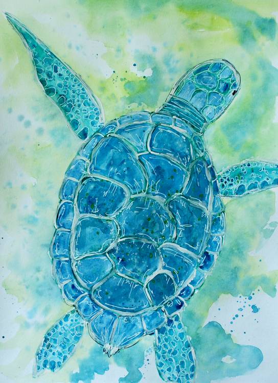 Blue Sea Turtle van Sebastian  Grafmann